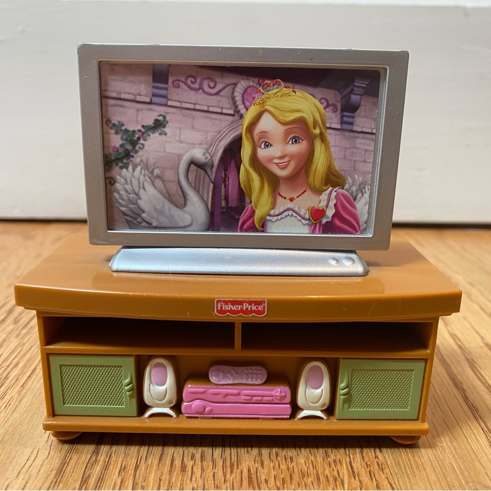 Fisher Price Loving Dollhouse TV Stand - 2009 girl with swan mattel dollhouse